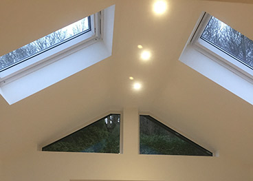 Velux windows with vaulted ceiling and internal spotlights